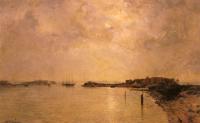 Wahlberg, Alfred - Coastal Village By Moonlight